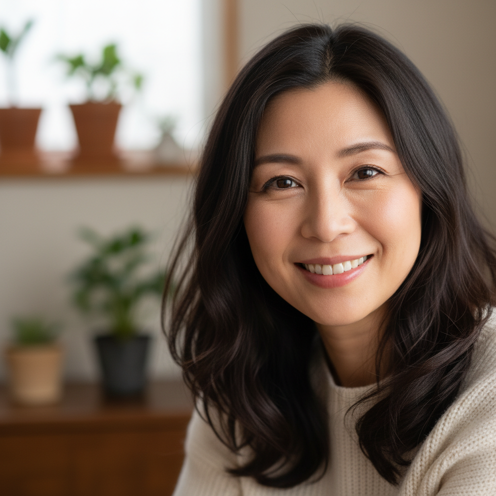 Yuki Tanaka, a Japanese-American mother with a warm smile