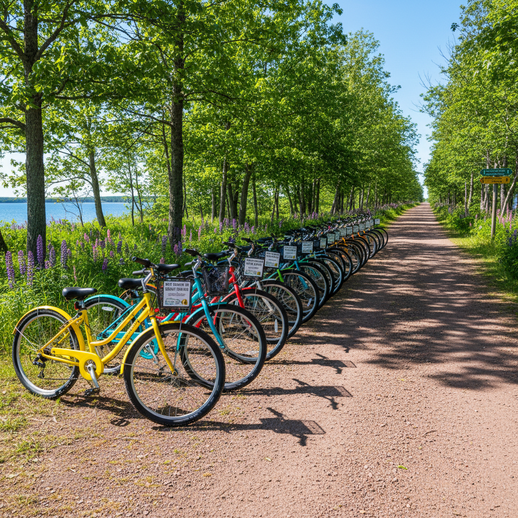 Confederation Trail Bike Rental — bikes ready for rental at St. Peter's Bay PEI