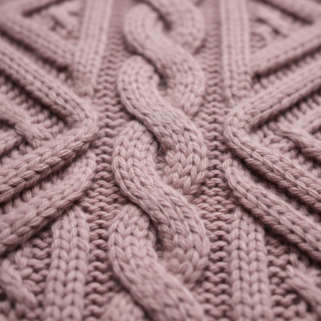 Close detail of merino wool rib knit texture in warm blush tone