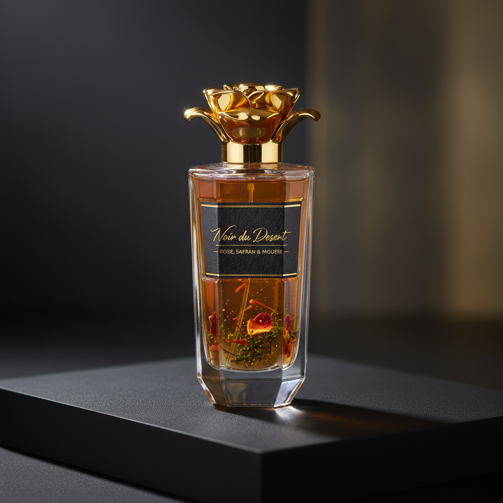 عطر زعفران ملكي فاخر في زجاجة ذهبية اللون