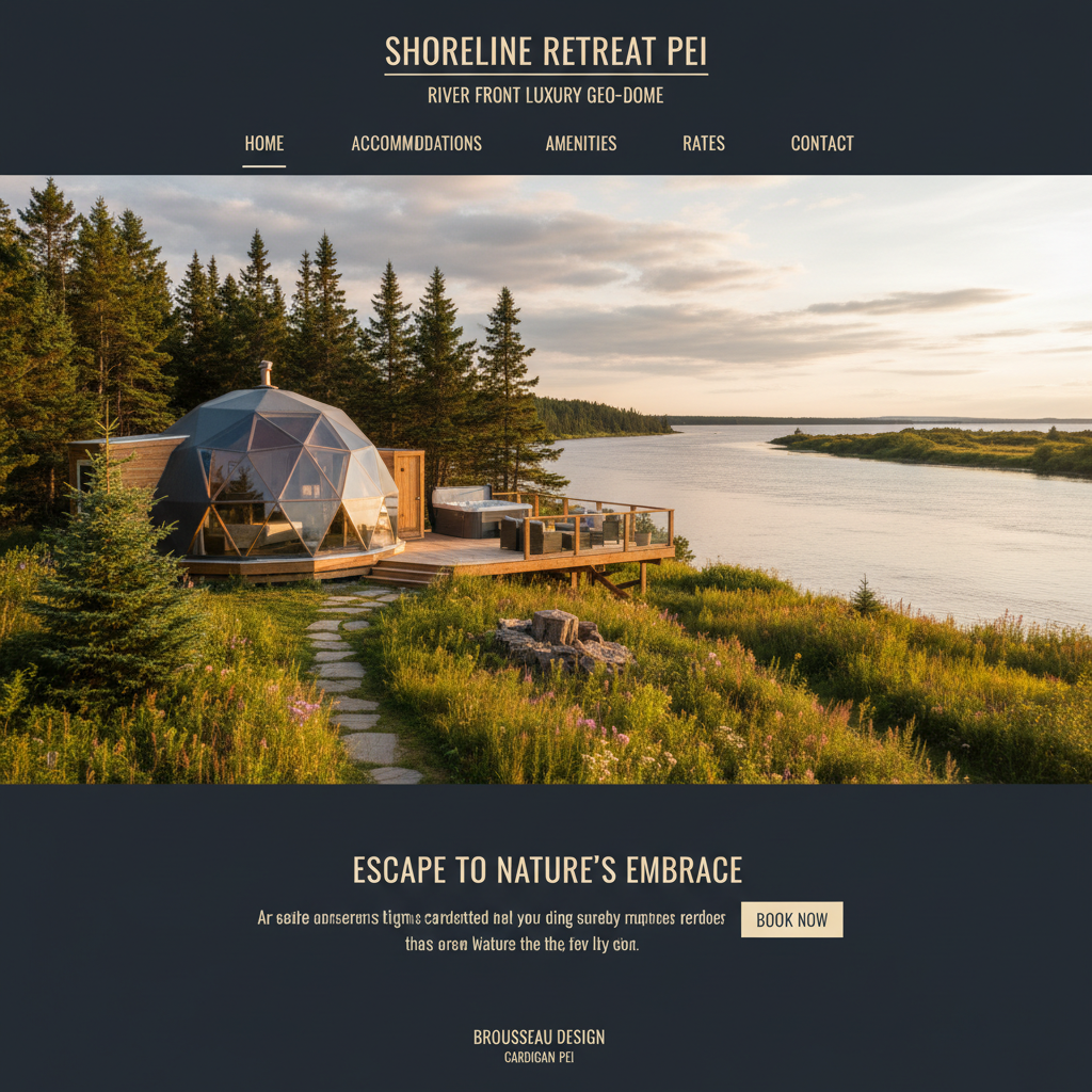 Shoreline Retreat PEI — River Front Luxury Geo-Dome accommodation website designed by Brousseau Design for Cardigan PEI
