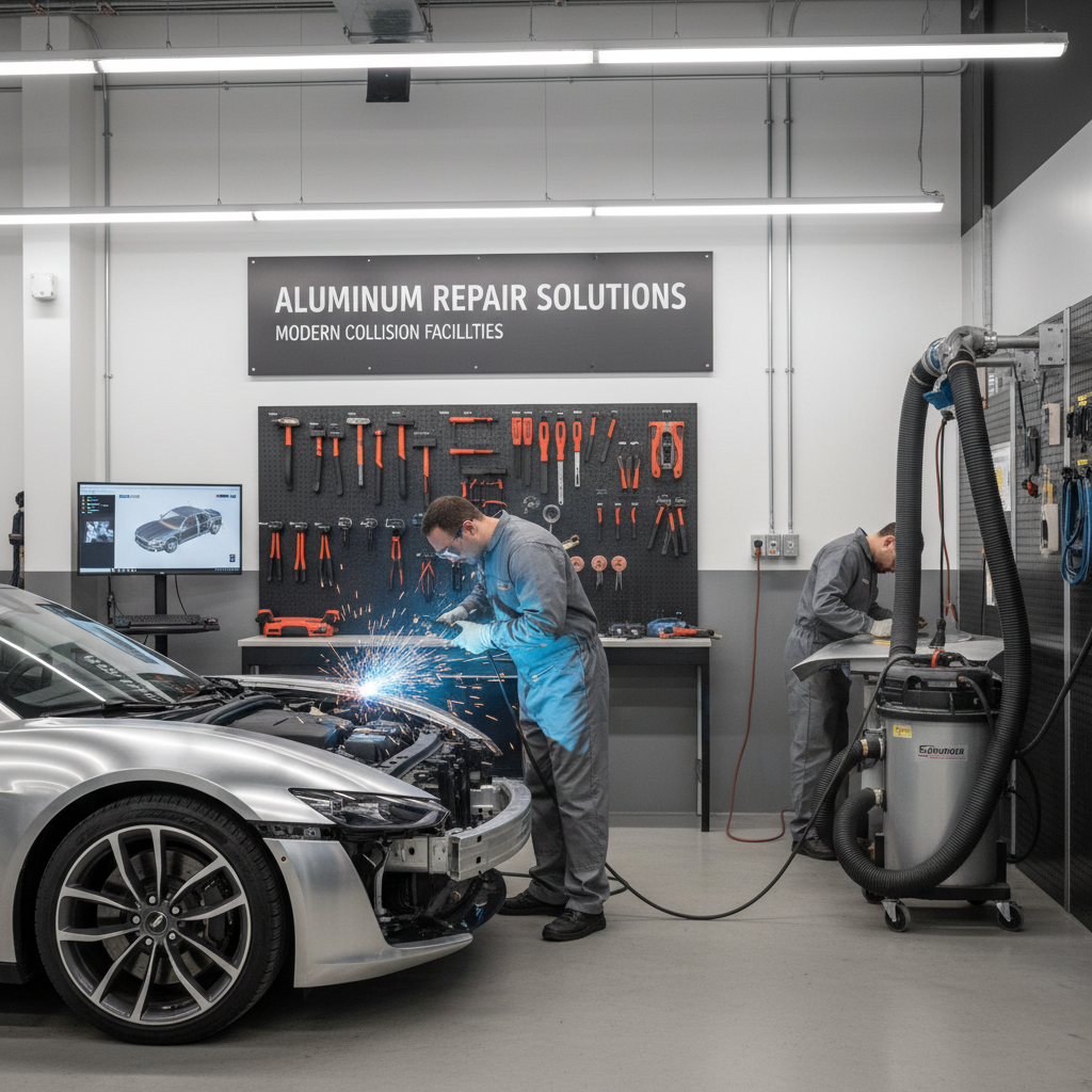 Aluminum repair station at automotive collision repair facility