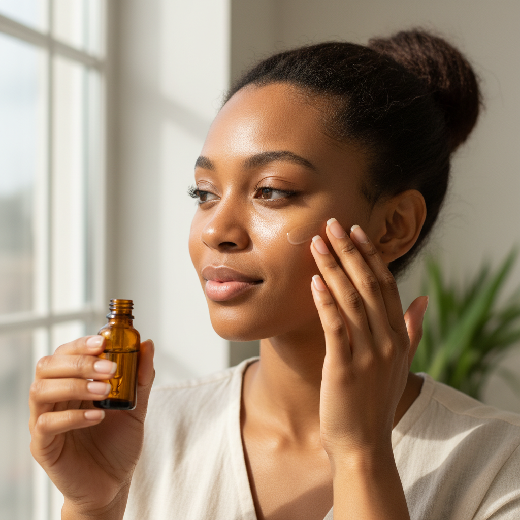 Skincare routine video featuring YAMBABA beauty products with glowing skin results