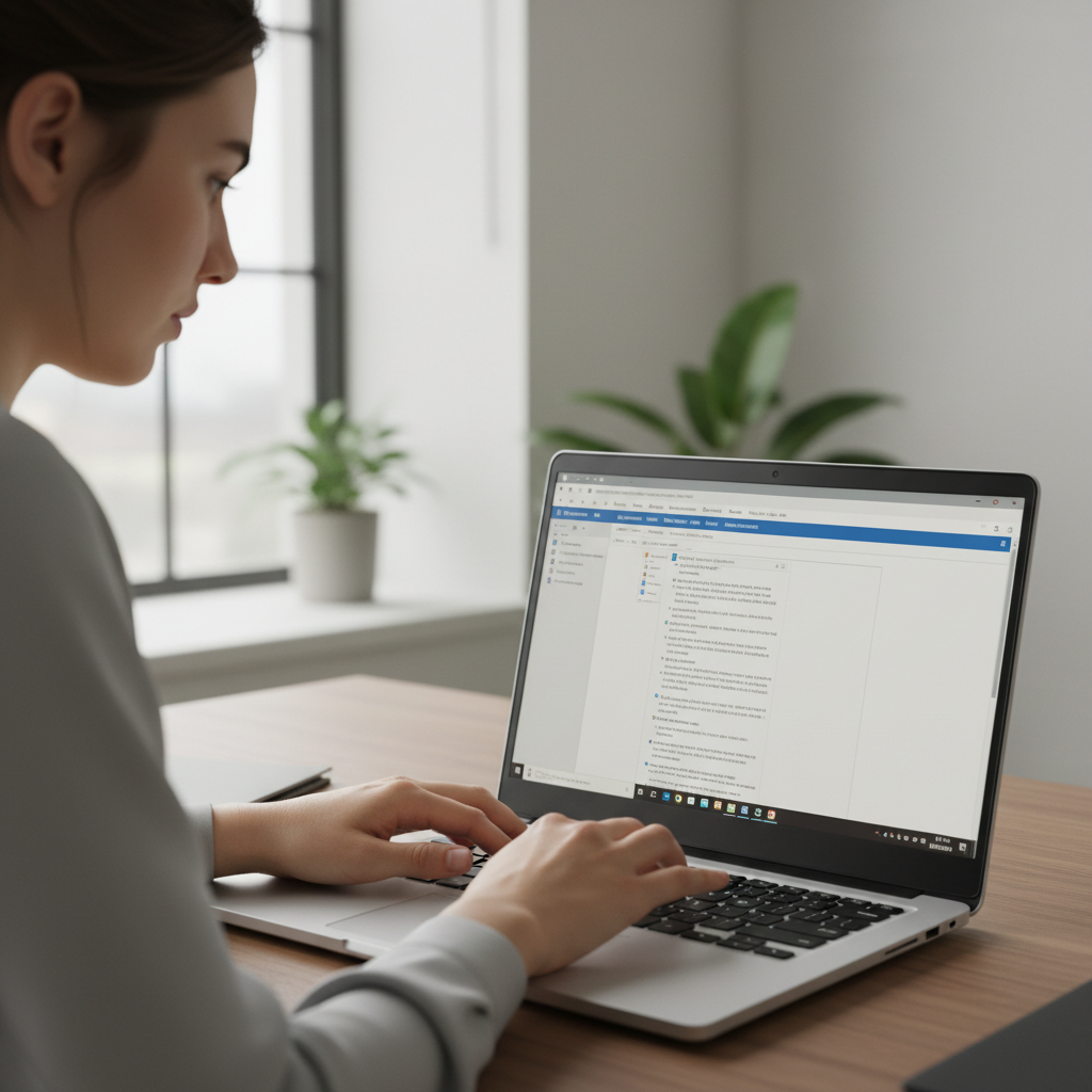 Microsoft Office applications open on bright laptop screen in professional office setting