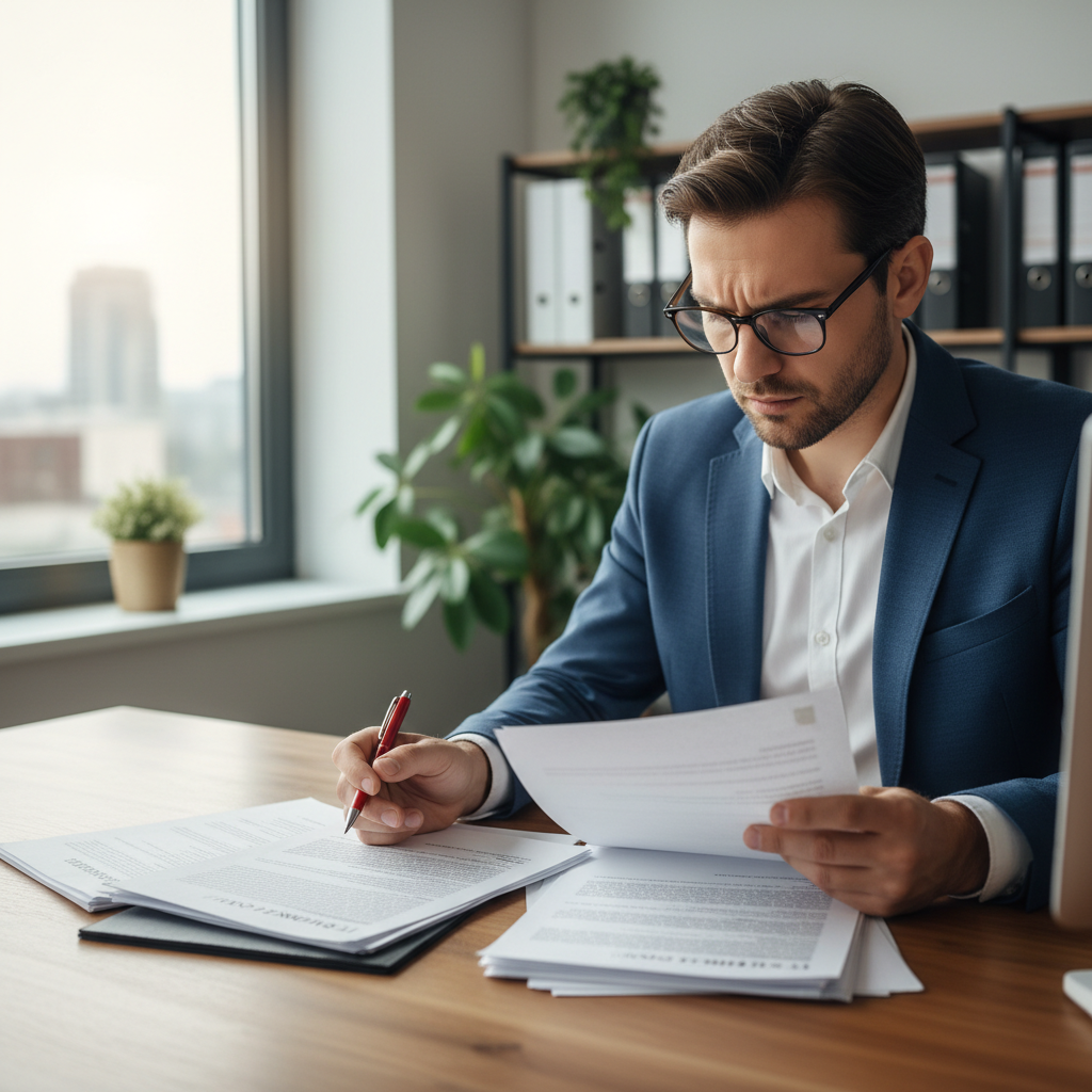 Business consultant reviewing IT supplier contracts and negotiating terms on behalf of a UK client