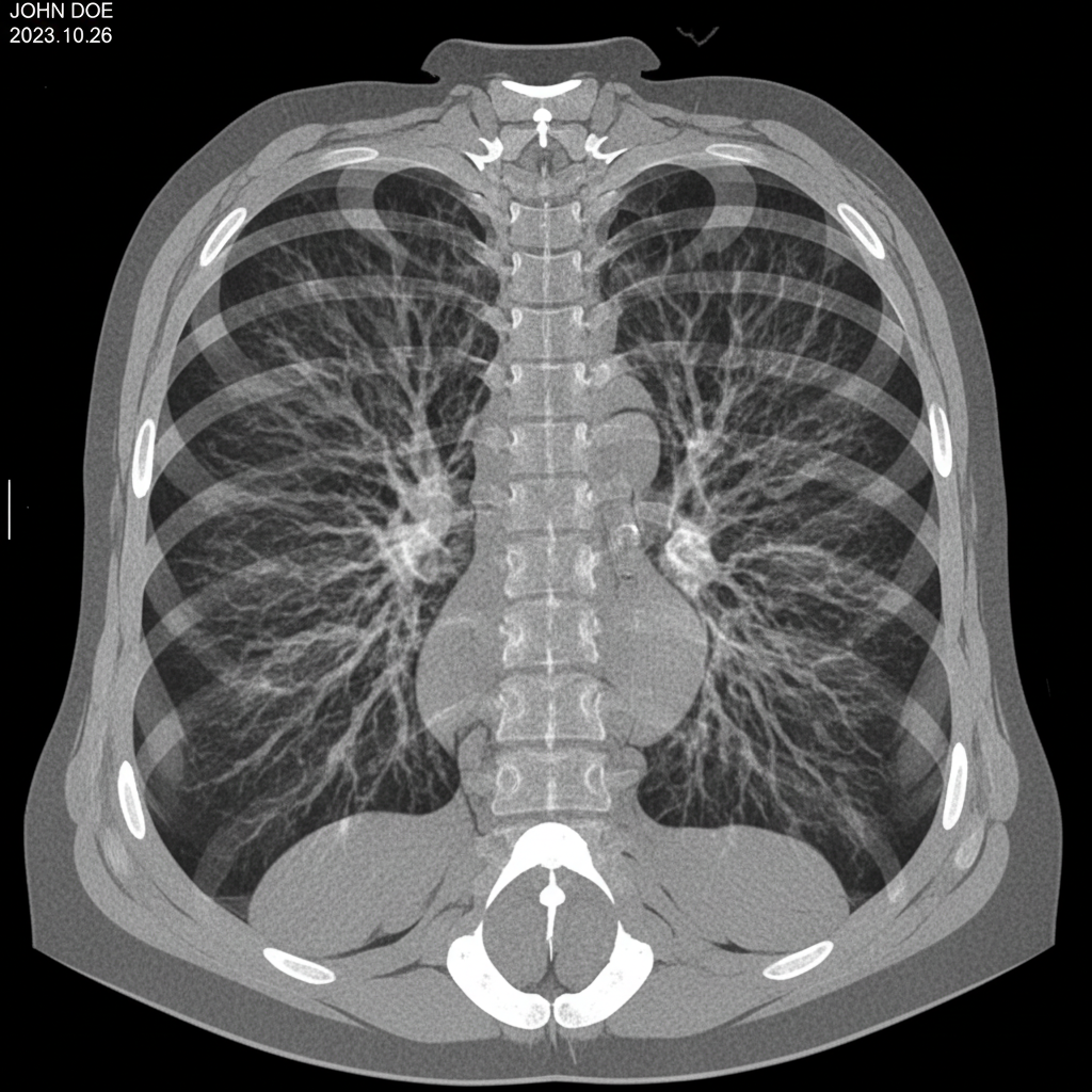 High resolution CT scan of lungs showing interstitial lung disease patterns