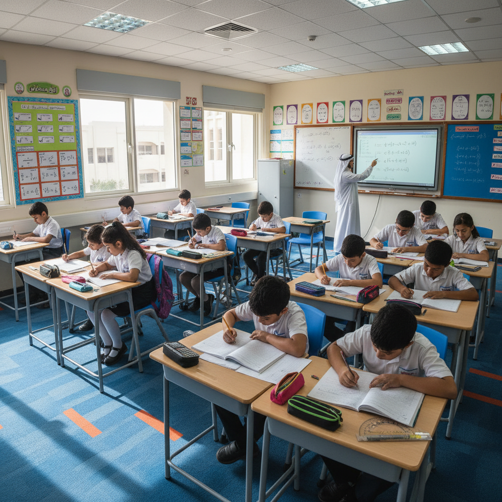 Students learning math in Abu Dhabi classroom