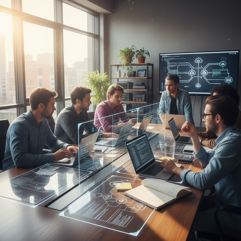 Modern office team collaboration on dark themed web platform
