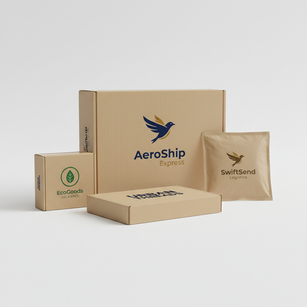 E-commerce products arranged with shopping cart and delivery boxes