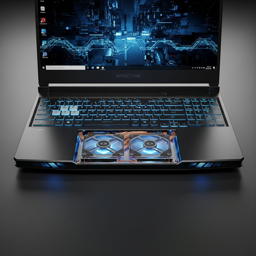 High-performance gaming laptop with advanced cooling system and RGB keyboard