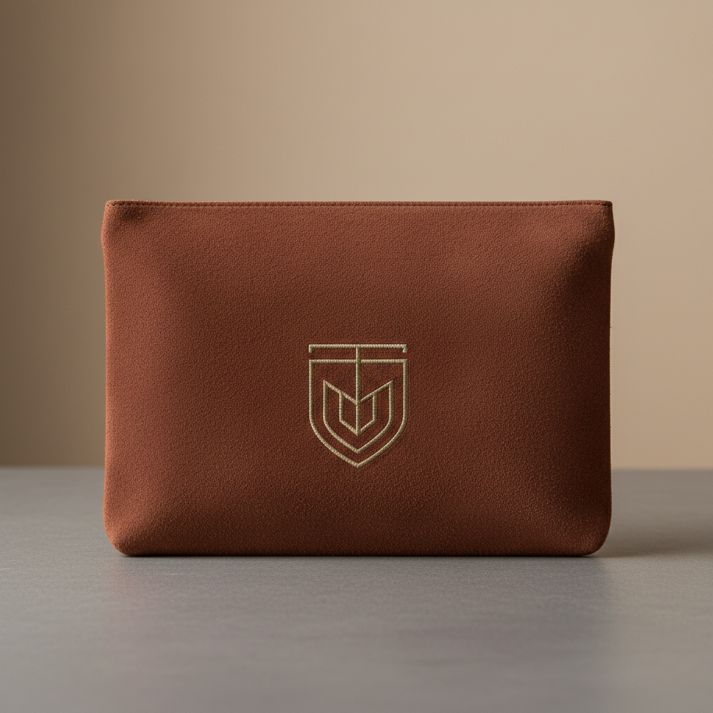 Luxury brown canvas tote bag with gold logo on white background