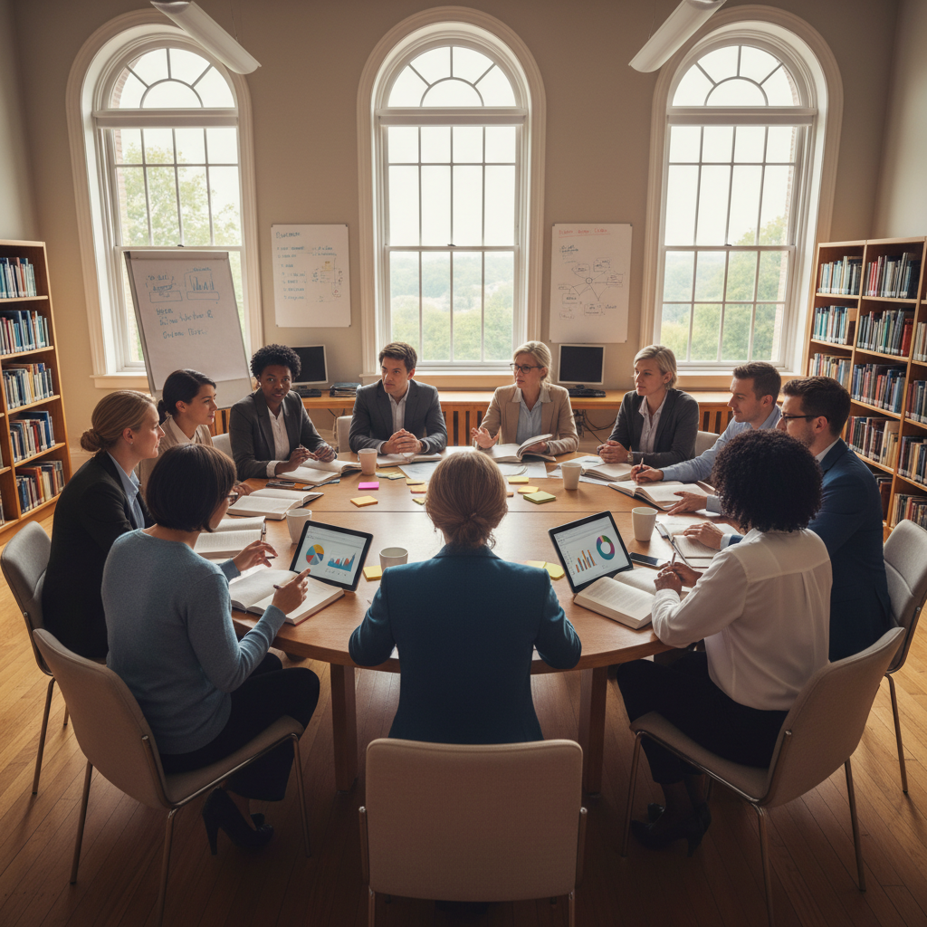Librarians and educators at a roundtable discussion