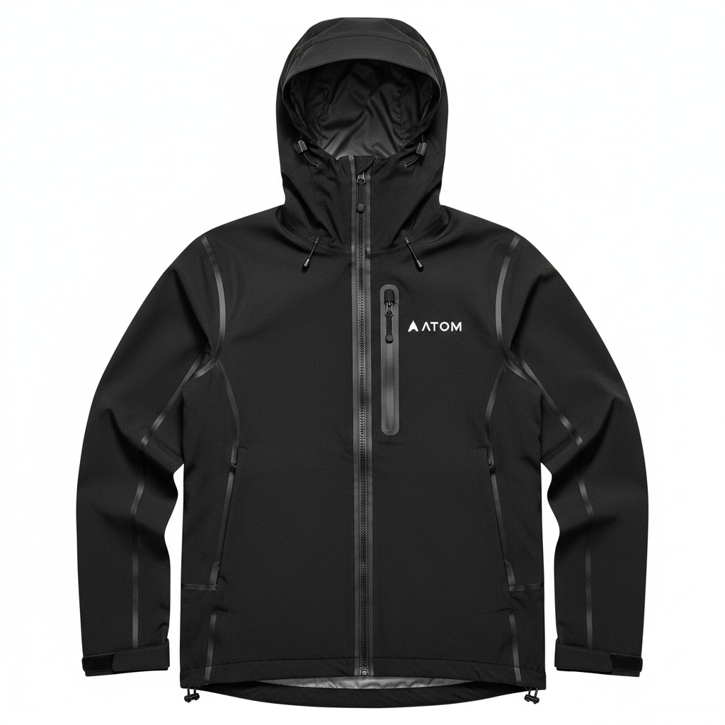 Orange technical mountaineering shell jacket on white background