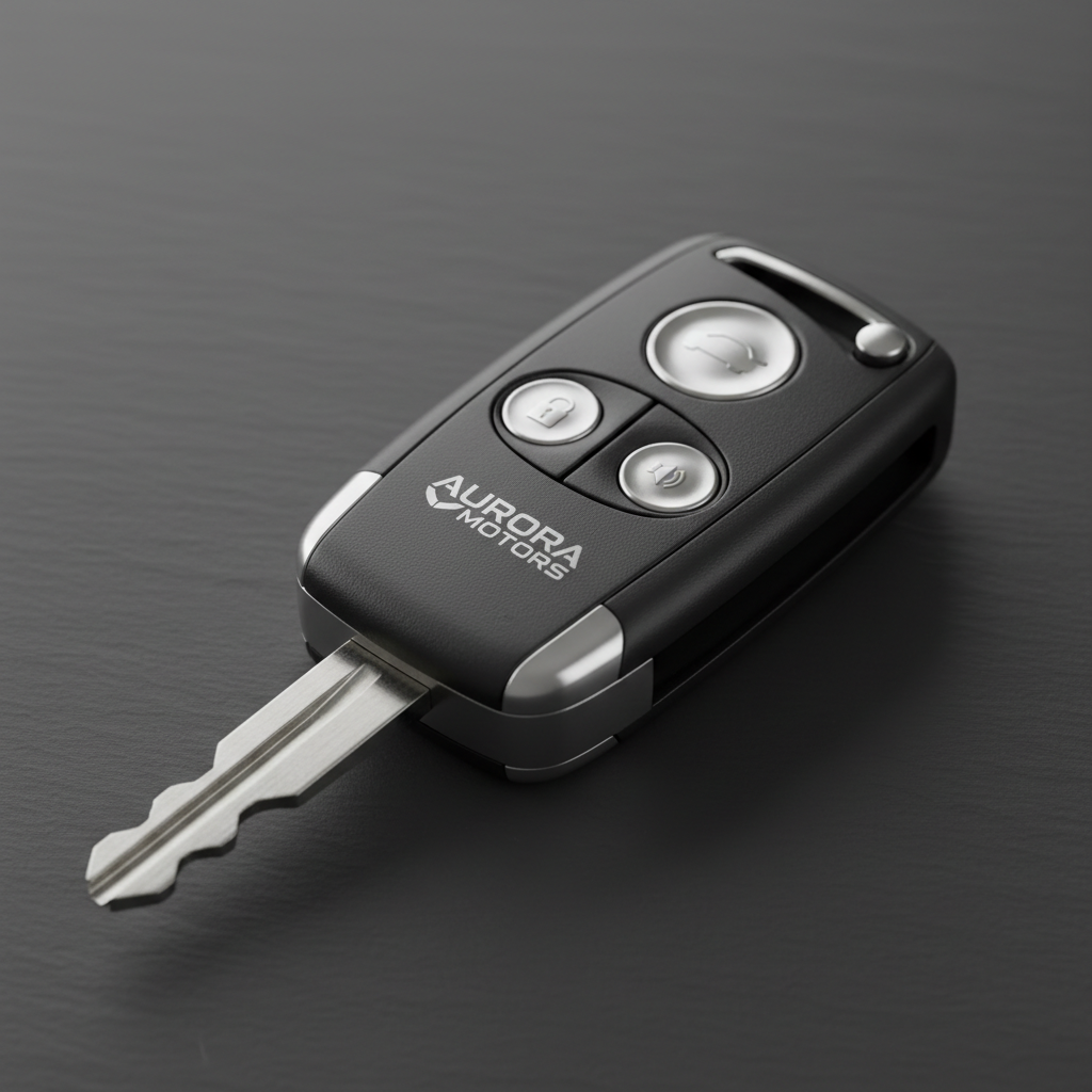 Car key and fob on dark surface, automotive locksmith service