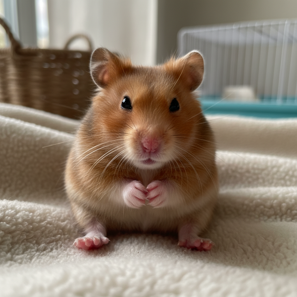 Customer photo of hamster Cinnamon after nail trim looking content