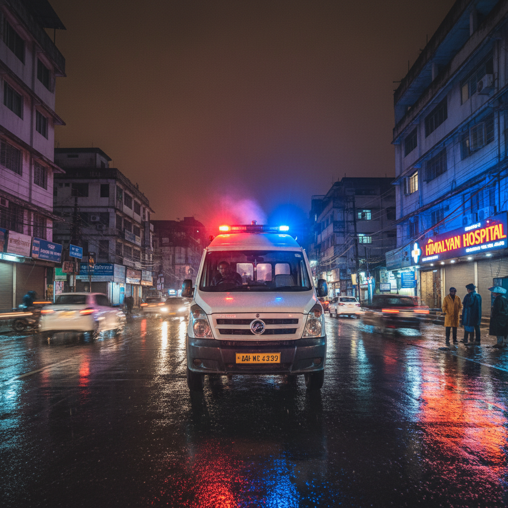 Emergency ambulance at night in Siliguri