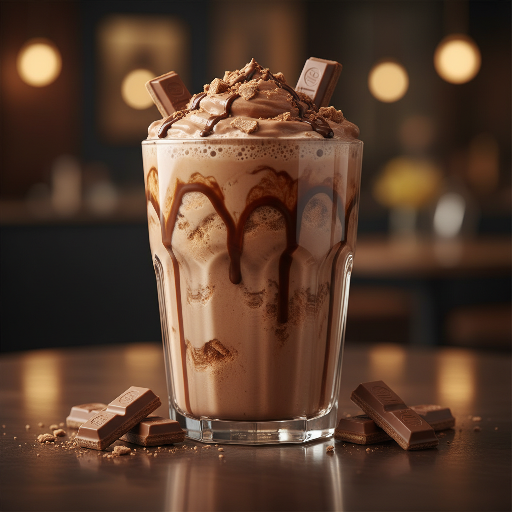 Kit Kat Thickshake — Kit Kat chocolate wafer shake, warm food photography with rich colours