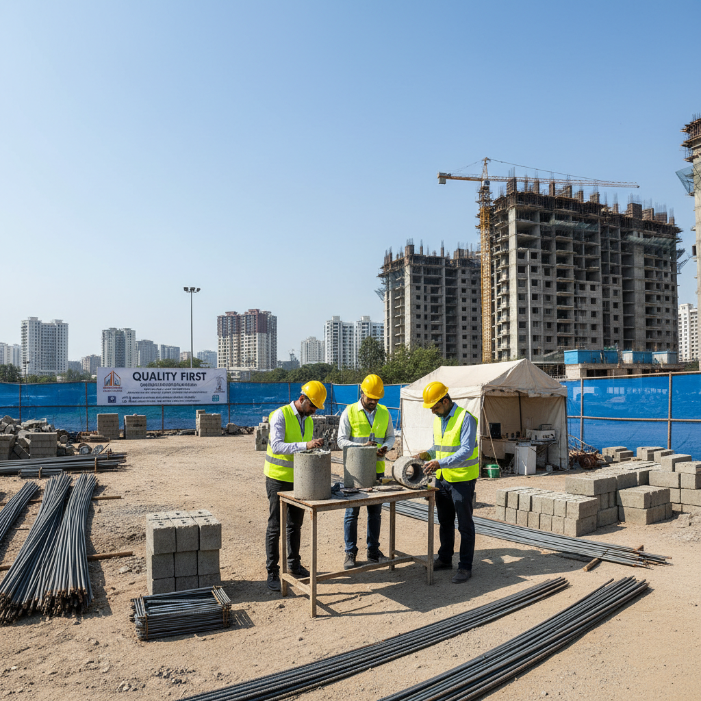 Reinforcement inspection at Indian construction site