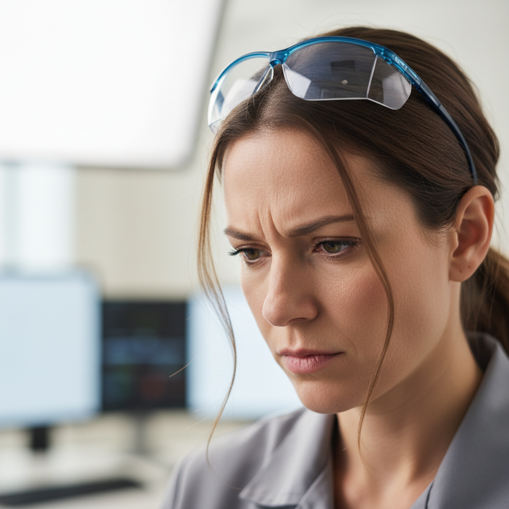 Woman with focused expression in technical environment