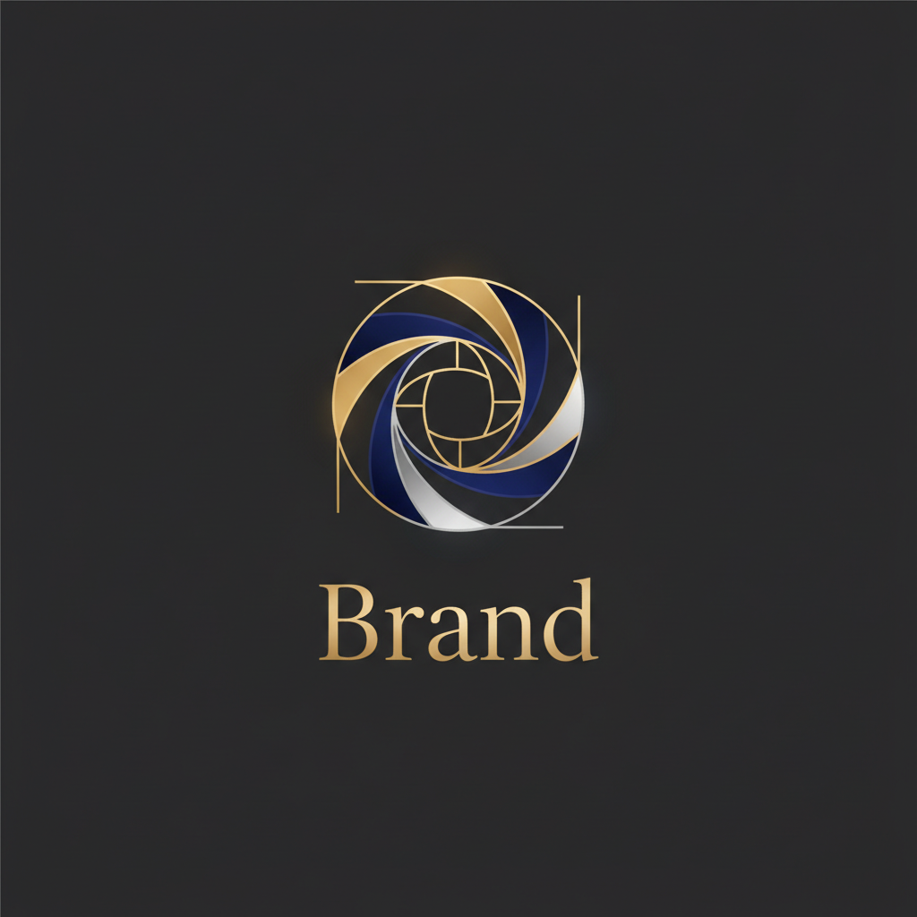 Abstract geometric brand mark on dark background with precise golden ratio proportions
