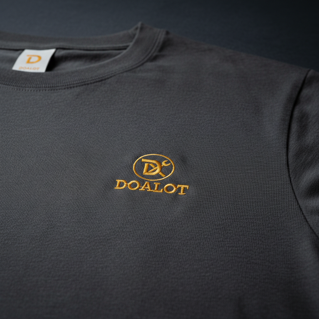 All-black tee on dark background matte print detail