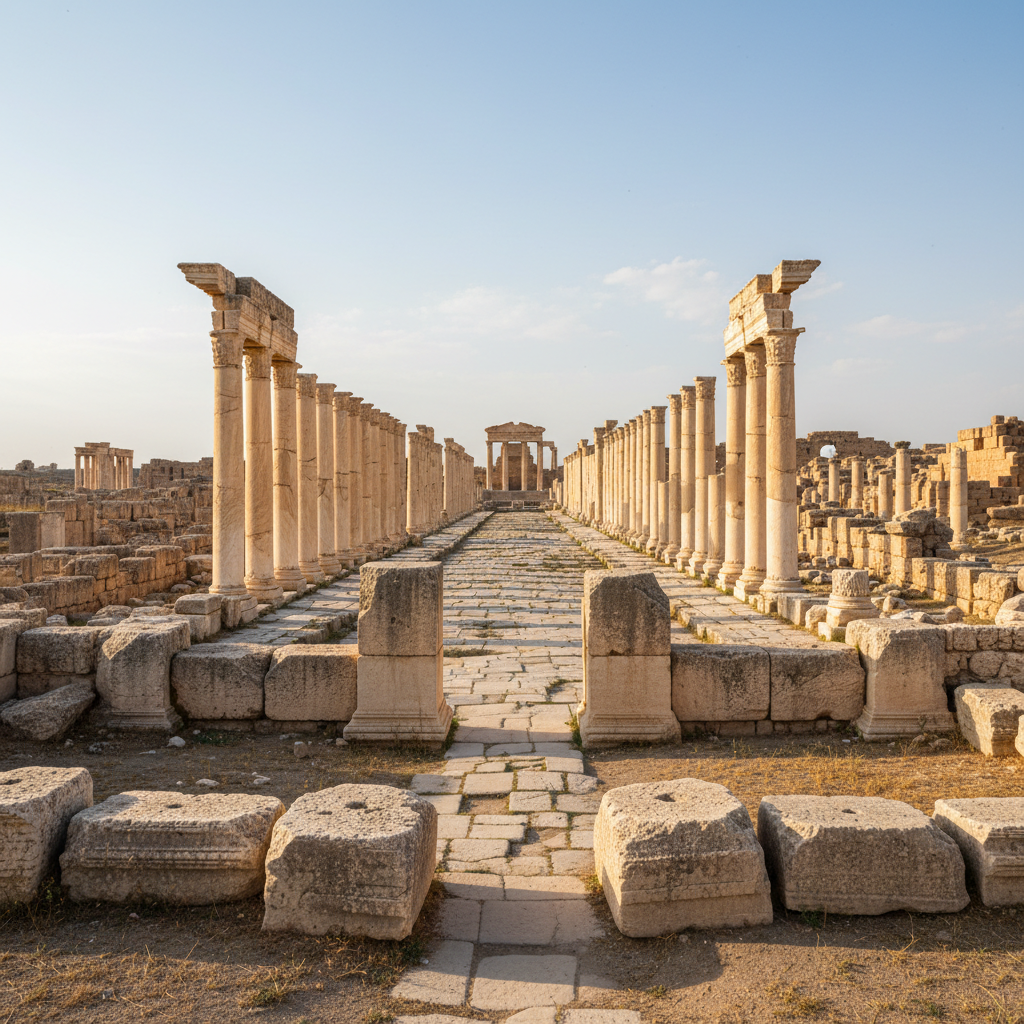 Colonnaded street at Jerash Roman ruins Jordan