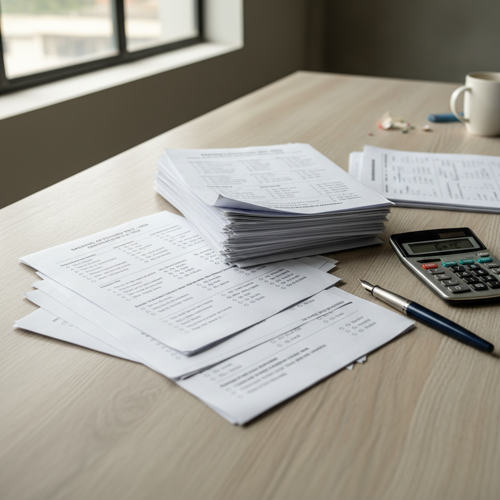 Government exam preparation books and notes with pen on study table