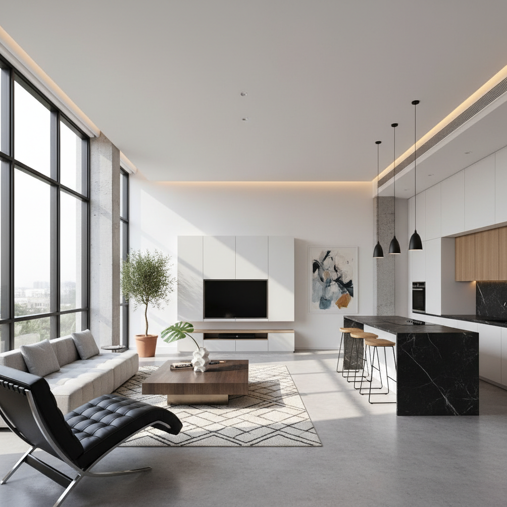 استوديو أنيق بتصميم مفتوح ومطبخ حديث في دبي