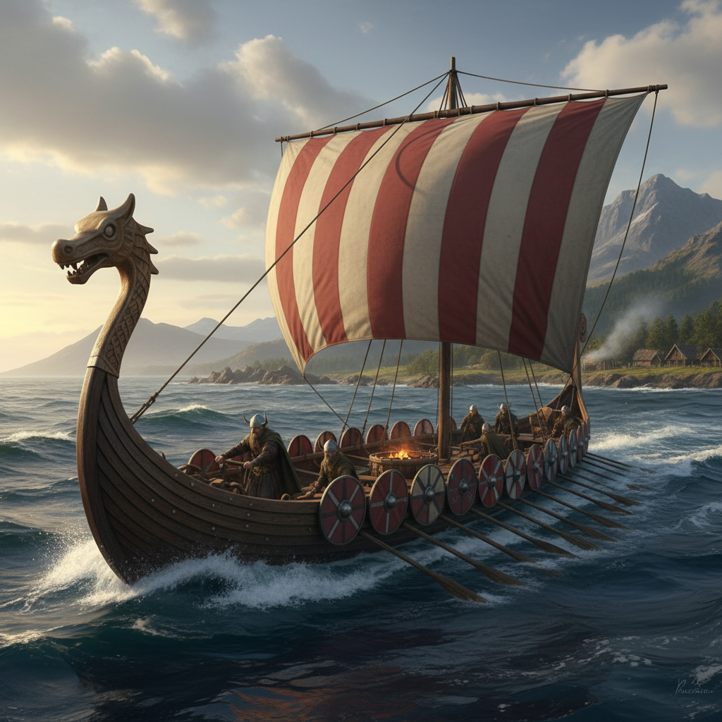 Vinland Saga viking warrior on ship in northern seas