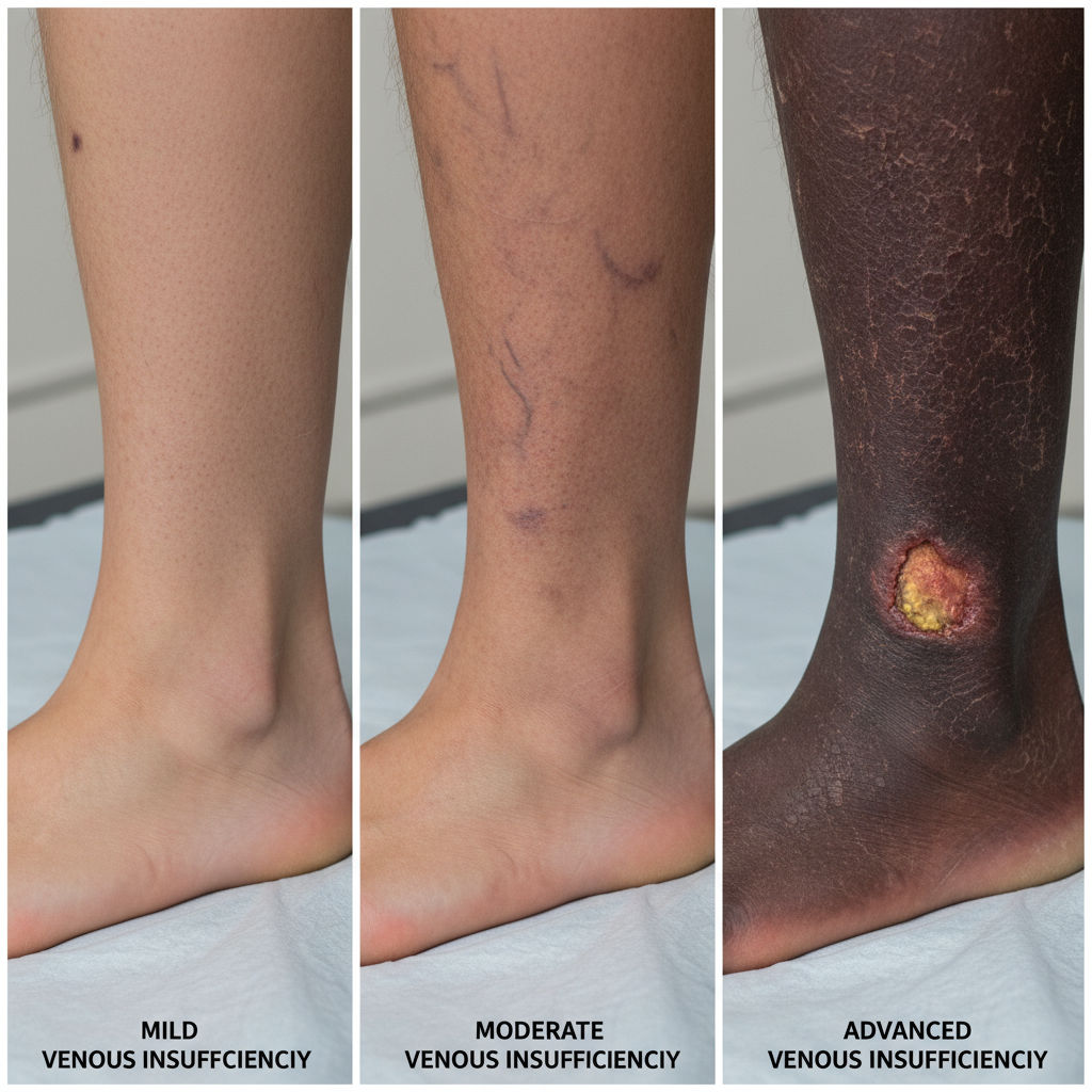 Diagram showing the three progressive stages of venous insufficiency