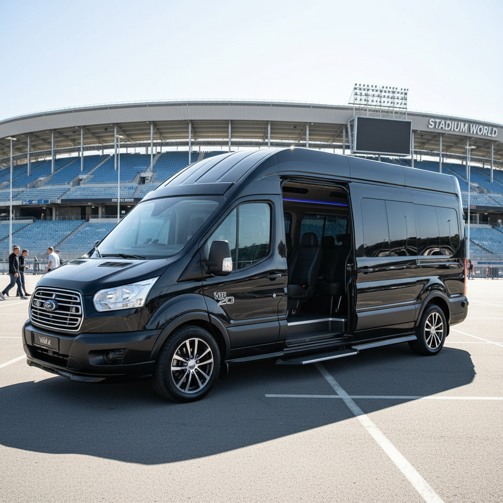 Black Mercedes Sprinter VIP van available in 10, 12, and 14 passenger configurations for group hire
