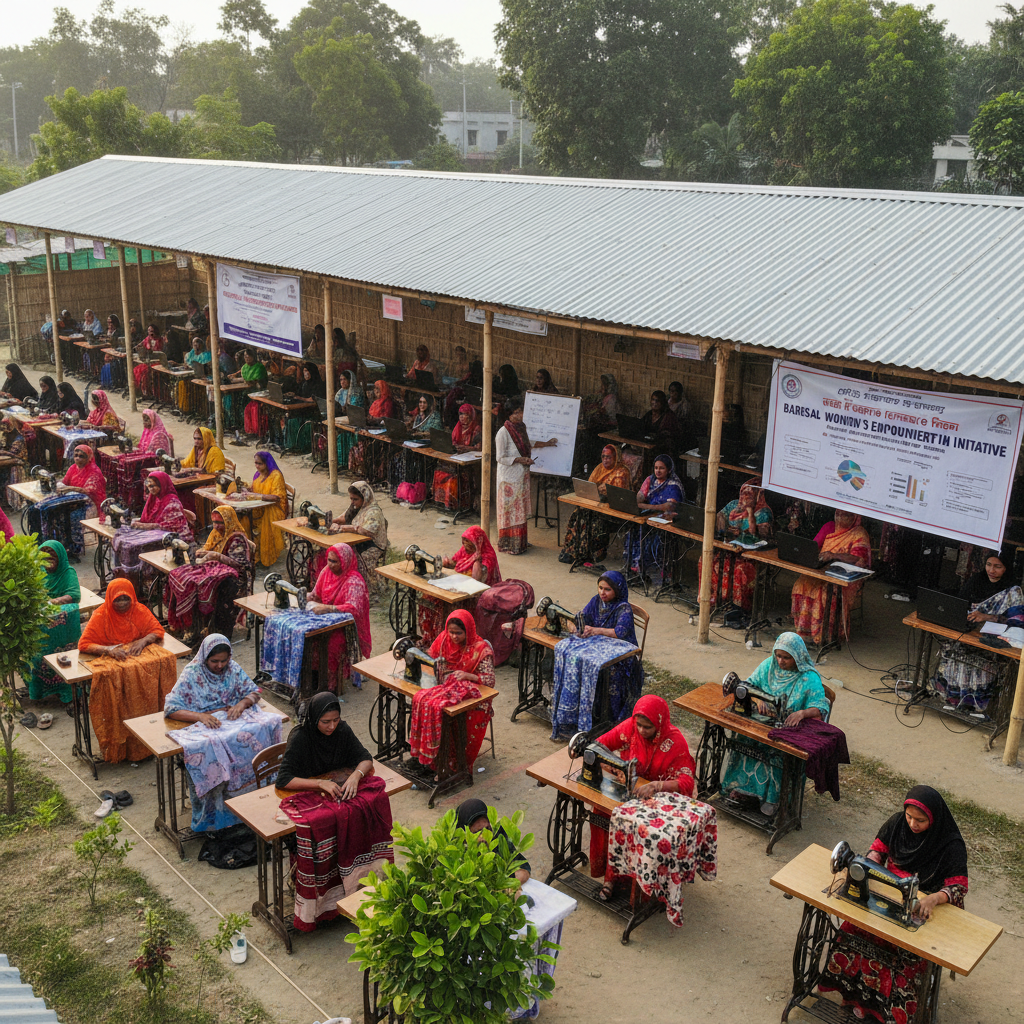Vocational training session with young Indian adults learning tailoring skills