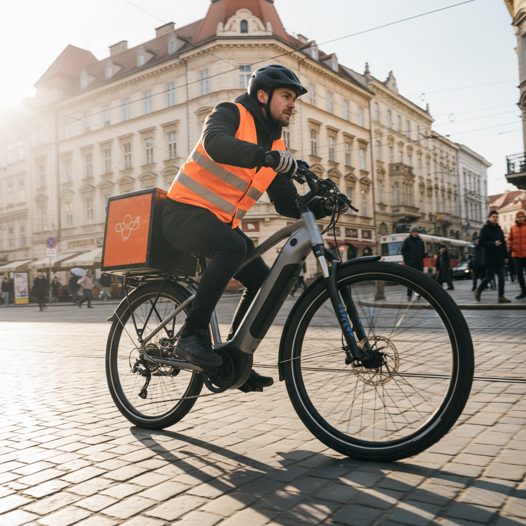 Delivery rider on electric bike in Zagreb