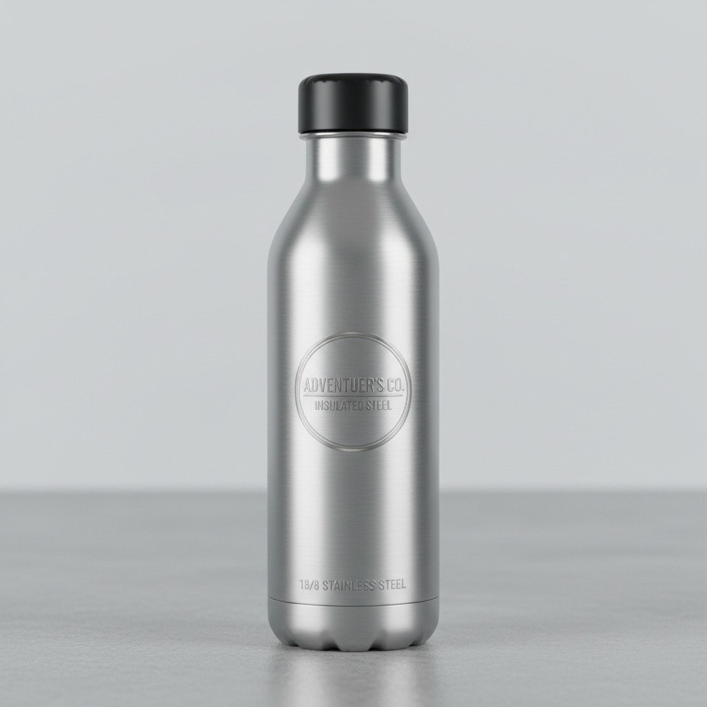 Stainless steel water bottle side view ergonomic grip design