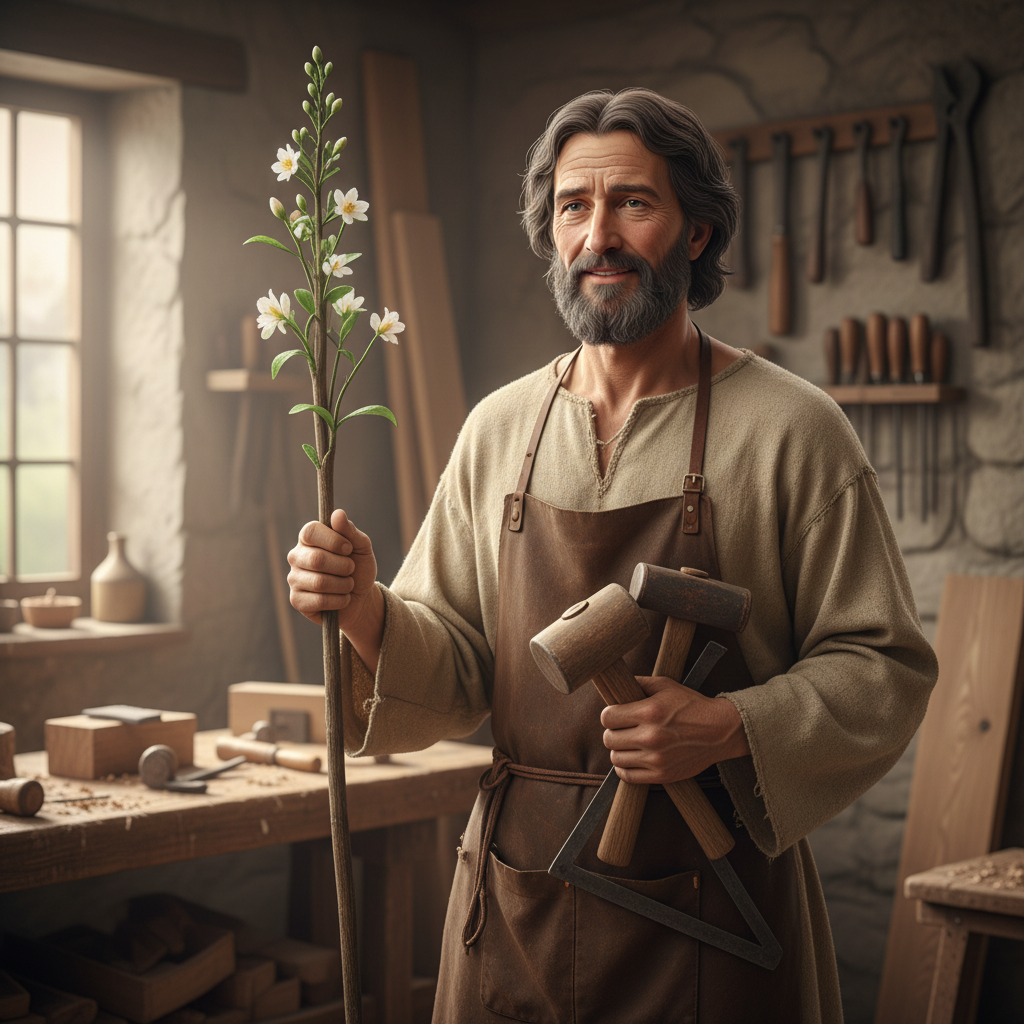 St. Joseph with carpenter tools and gentle expression