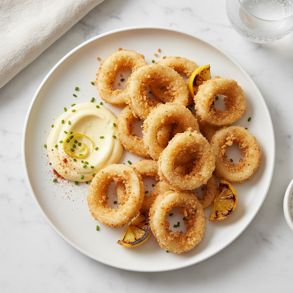 Calamari Fritti - Lightly battered and fried squid rings, served with lemon ai