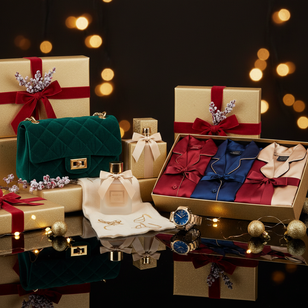Holiday luxury meal kit collection with premium ingredients in festive packaging