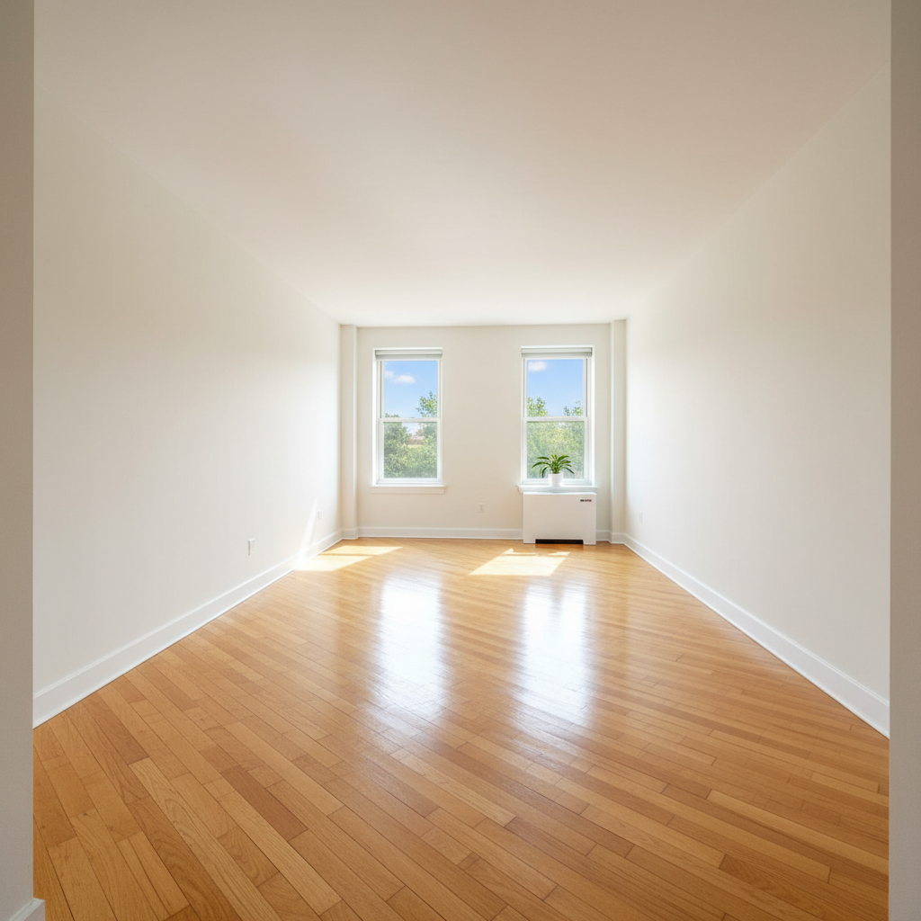 Spotlessly clean empty apartment ready for new tenants with gleaming floors