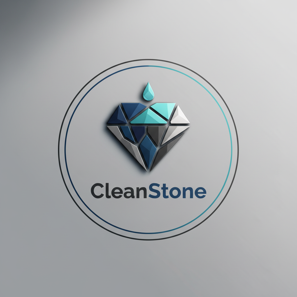 Clean stone surface with refined brand identity materials in precise geometric arrangement under directional natural light