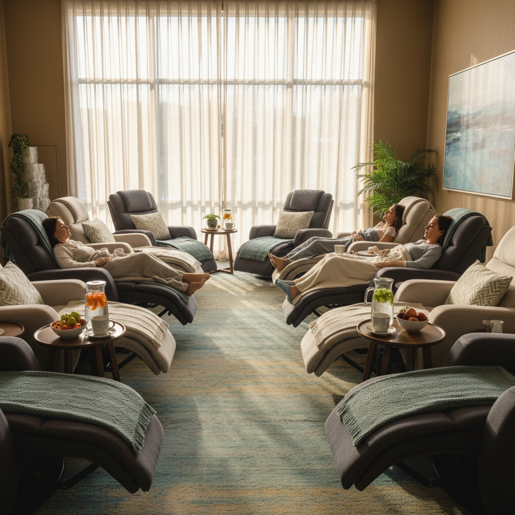 Peaceful spa environment with soft lighting and calming decor for post-treatment relaxation