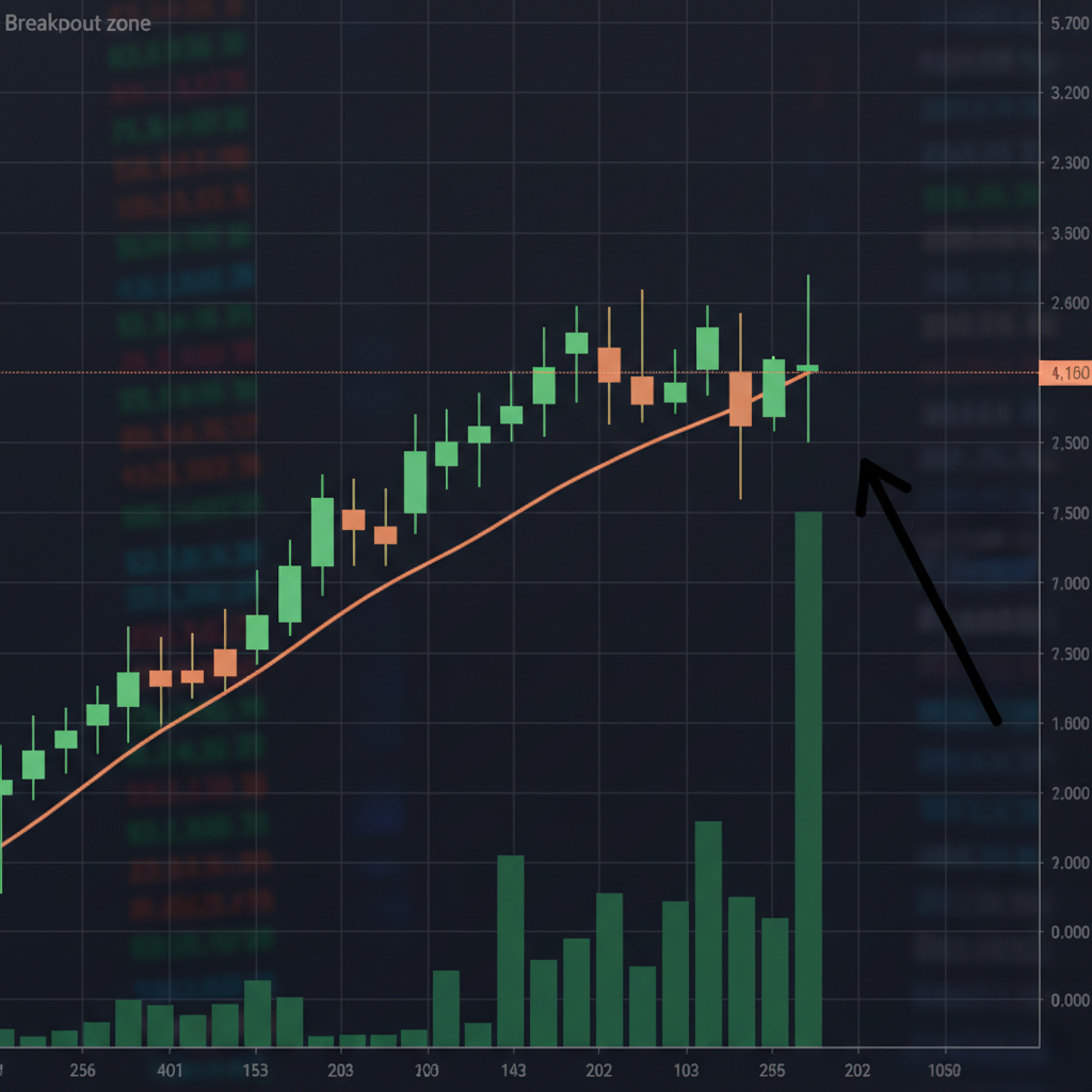 Financial charts and graphs on dark screen showing upward trending investment data with blue and purple gradient lines
