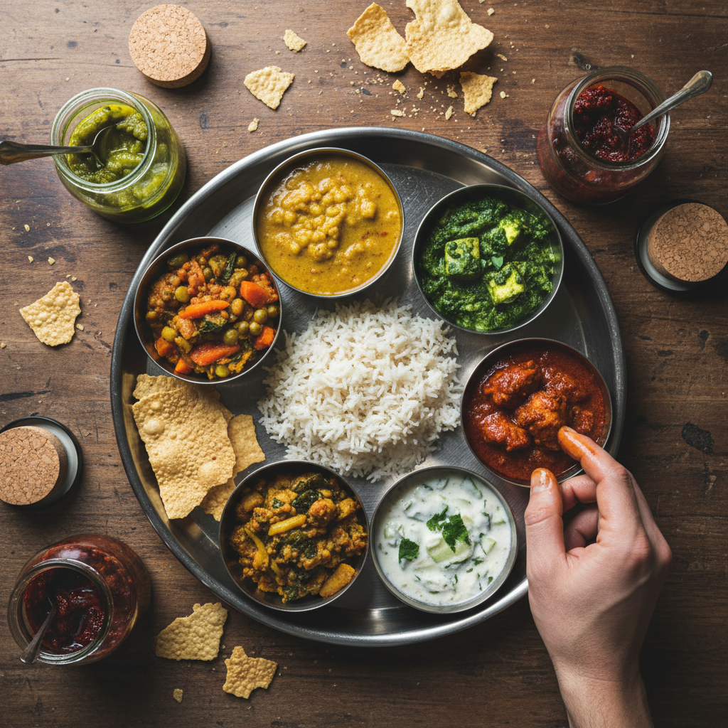 Stack of crispy Indian papad flatbreads on wooden surface, warm natural light, shallow depth of field