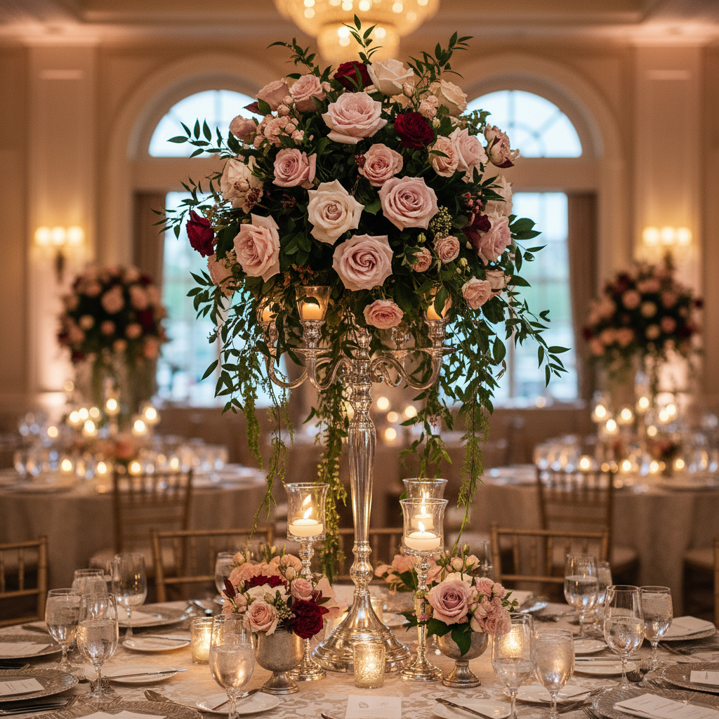 Tall elegant orchid centerpiece arrangement for events and dining tables