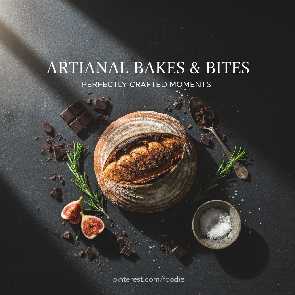 Moody editorial food flat lay with dramatic lighting and clean serif typography — after Pinterest cover