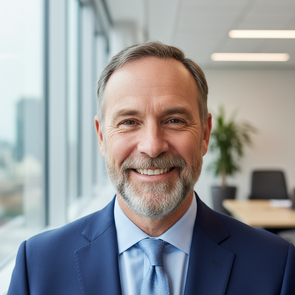 Middle-aged man with warm smile in professional setting