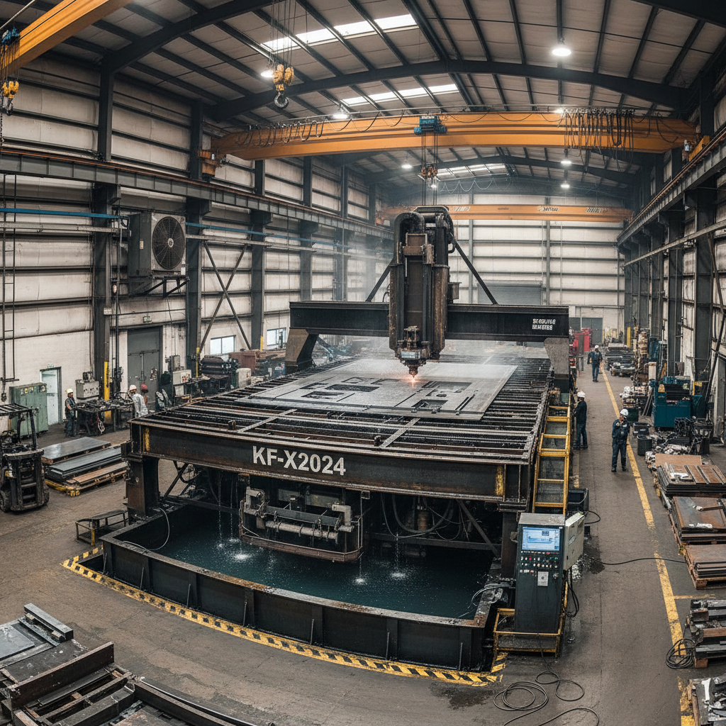 KF-X2024 large format 20 by 24 foot waterjet cutting table in industrial facility