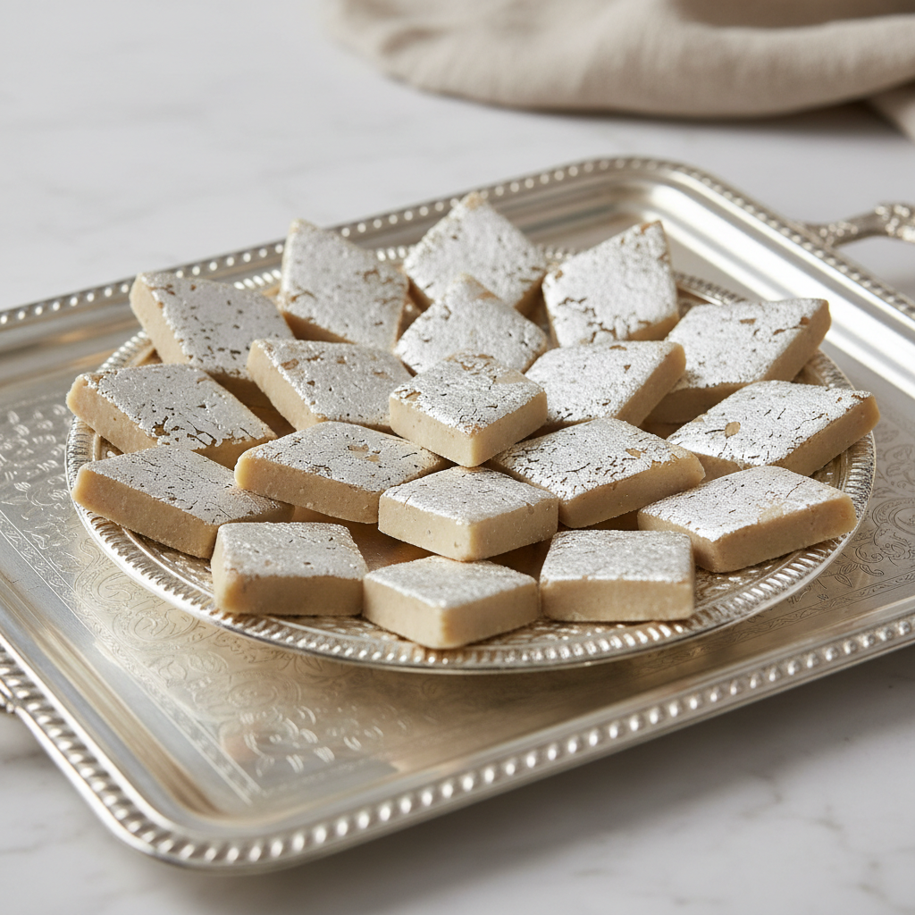 Diamond-shaped Kaju Katri silver sweet