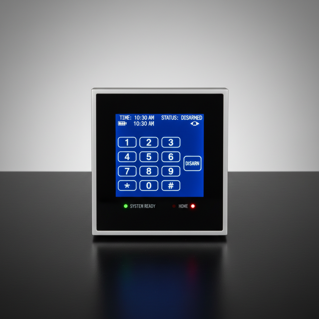 Dark computer screen showing security control panel interface with lock and remote action buttons