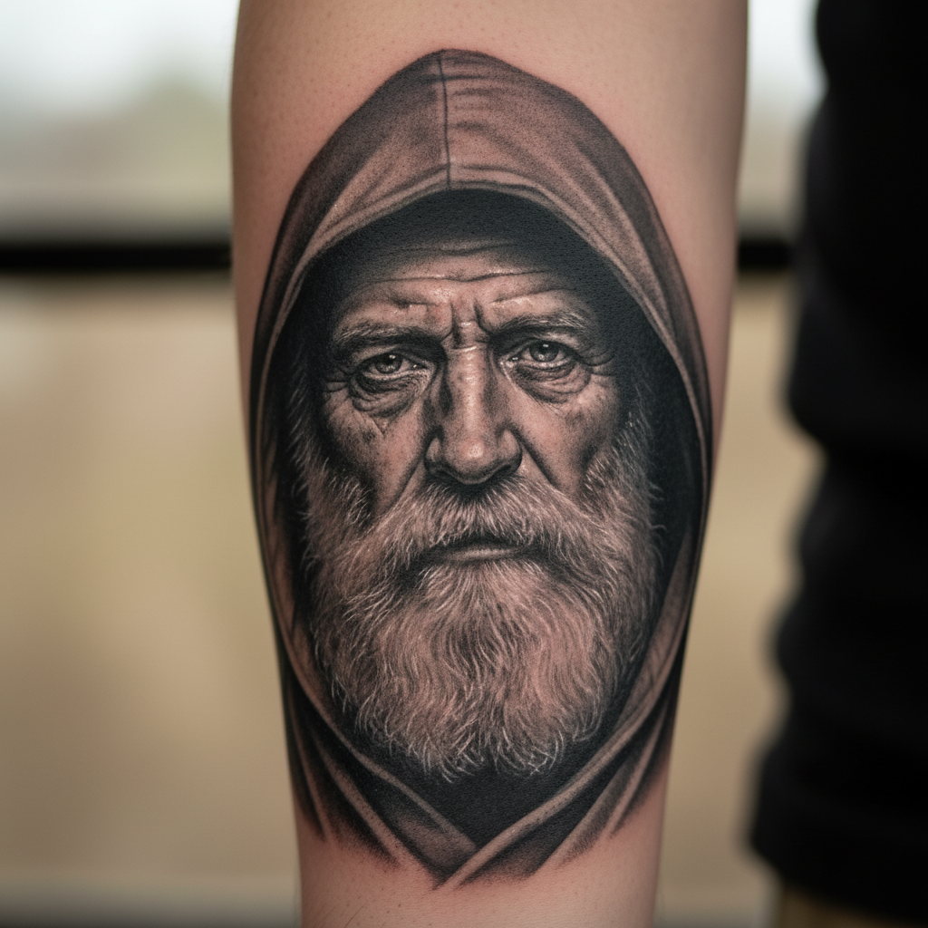Instagram post showing realism portrait tattoo shading technique close-up