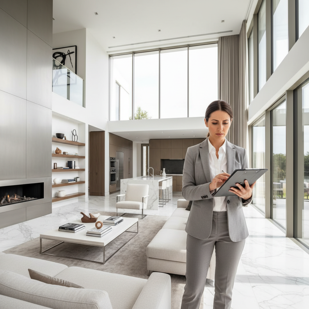 Professional South African woman, clipboard in hand, renovation site background
